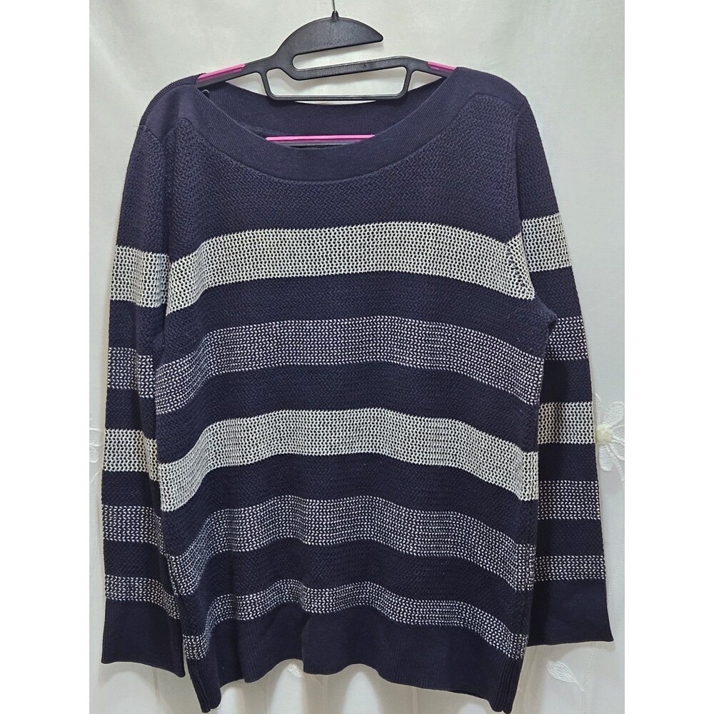Market & Spruce Womens Large Blue Sweater Stripes Cozy Business Waffle Knit Cute